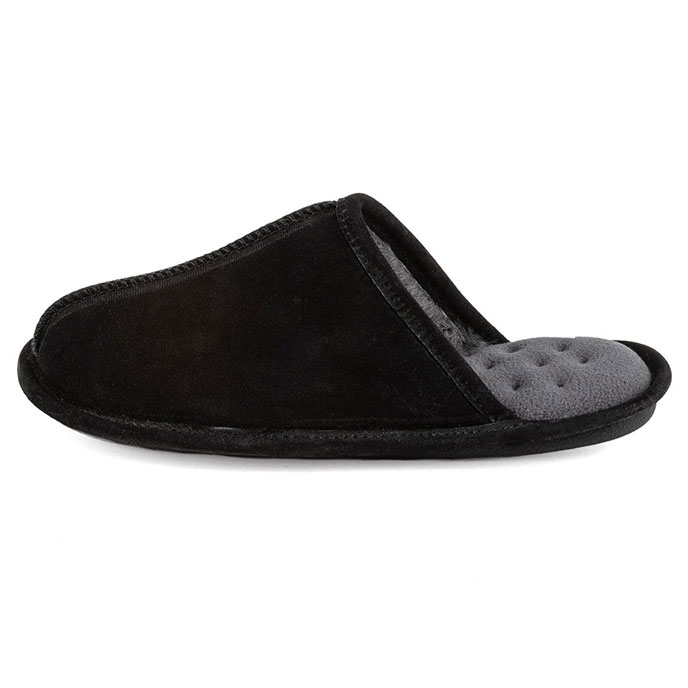 Isotoner® Mens Real Suede Mule Slipper Black Extra Image 3